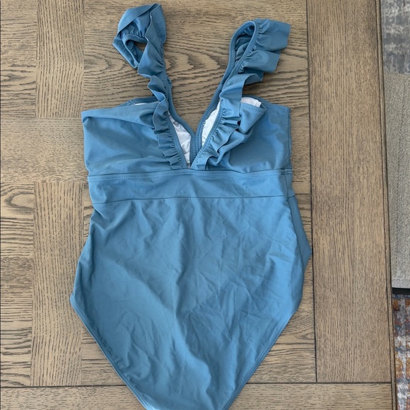 Pink Lily Blue Ruffle One Piece Swimsuit - Picture 4 of 6